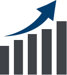 Symbol einer Lupe vor einem Bildschirm als Darstellung von Suche oder Analyse von Inhalten Symbol ansteigender Balken mit aufwärts gerichteter Pfeilkurve als Darstellung von Wachstum, Entwicklung oder Leistungssteigerung